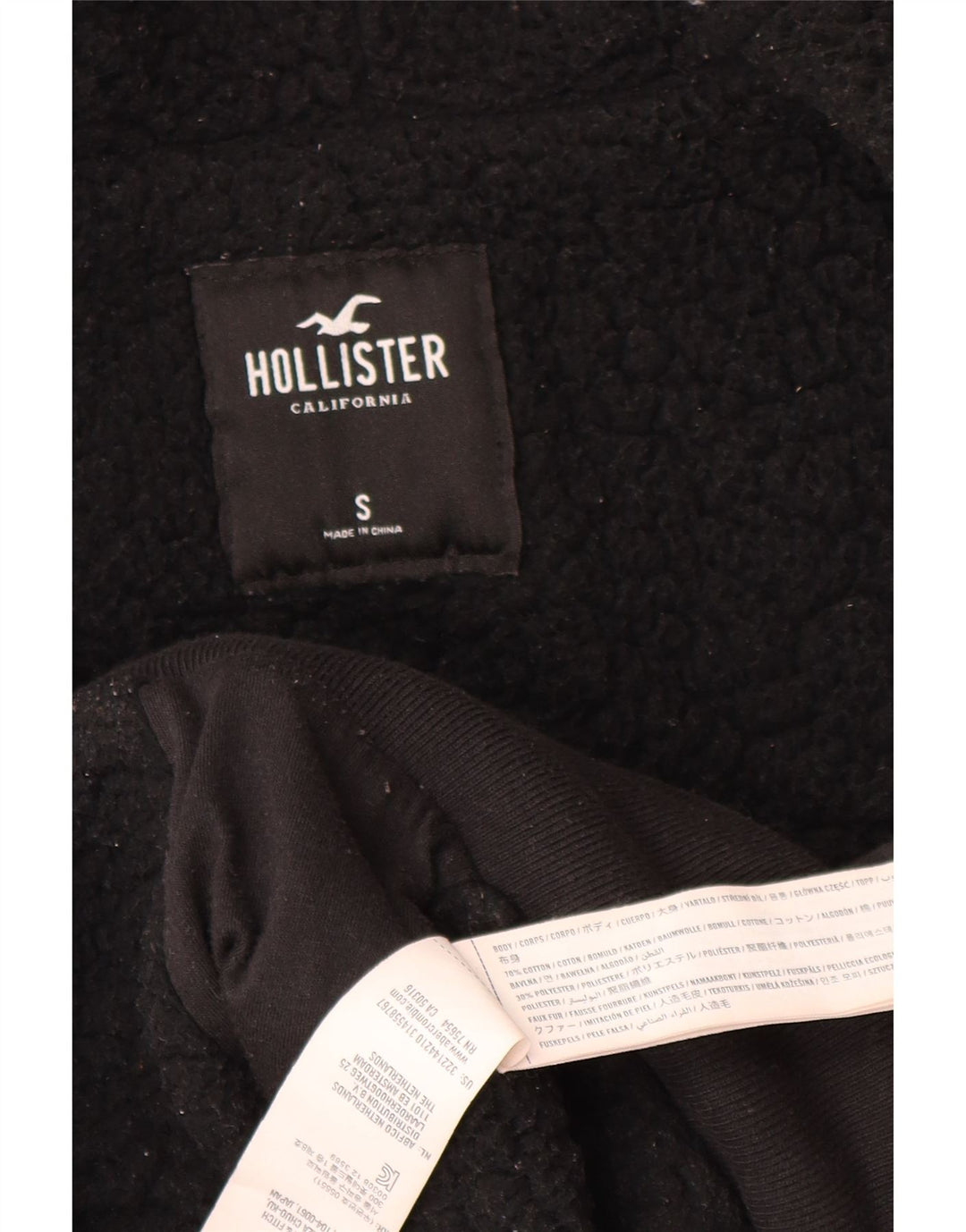 HOLLISTER Mens Graphic Zip Hoodie Sweater Small Black Cotton