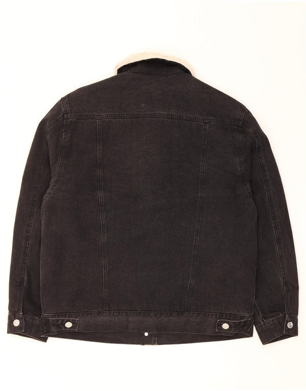 Topshop Womens Oversized Denim Sherpa Jacket UK 10 Small Black Cotton