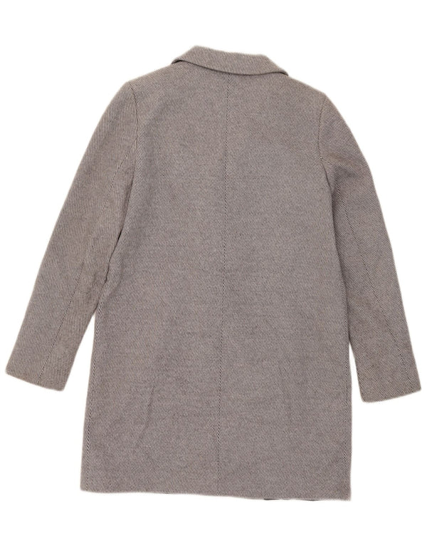 Zara Womens Loose Fit Double Breasted Coat UK 6 XS Grey Pinstripe Cotton