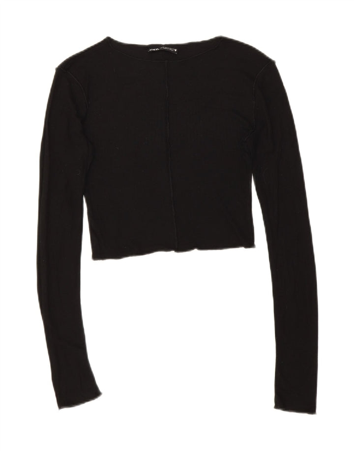 Zara Womens Crop Top Long Sleeve UK 8 Small Black
