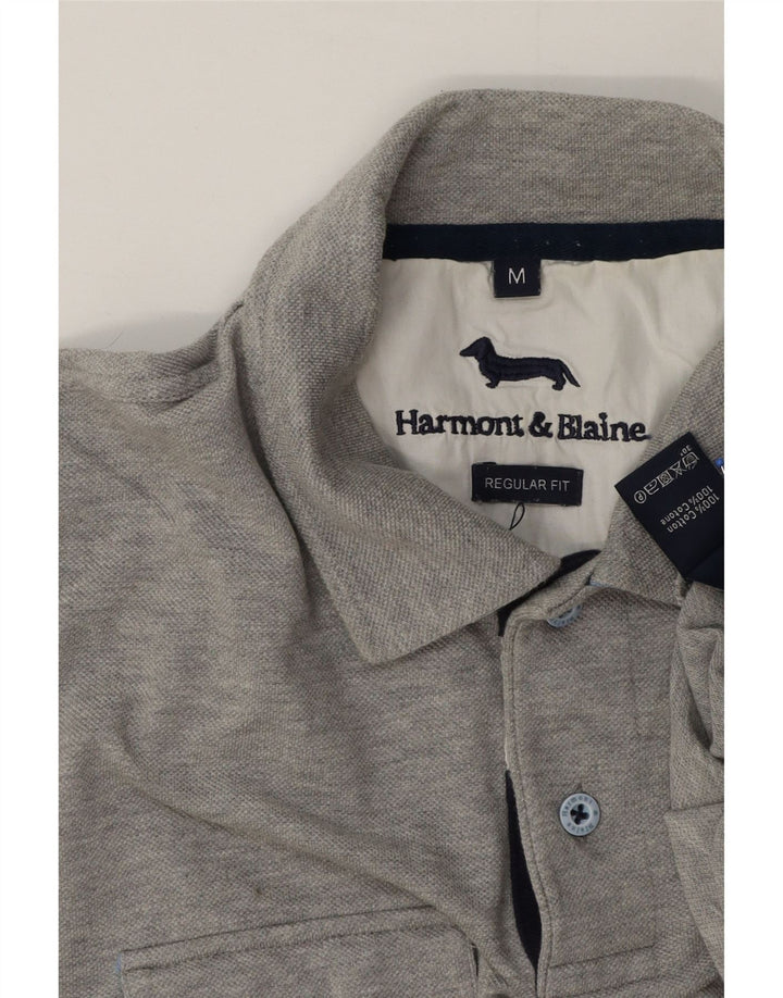 Harmont & Blaine Mens Regular Fit Polo Shirt Medium Grey Flecked Cotton