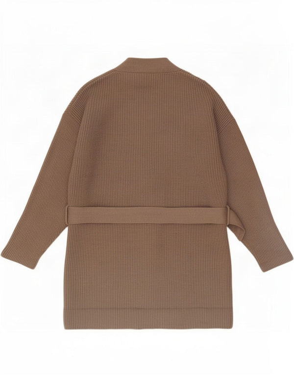 Zara Womens Longline Cardigan Sweater UK 16 Large Brown Acrylic