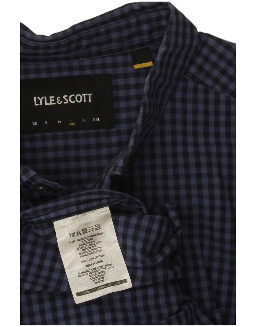 Lyle & Scott Mens Shirt Large Navy Blue Gingham Cotton