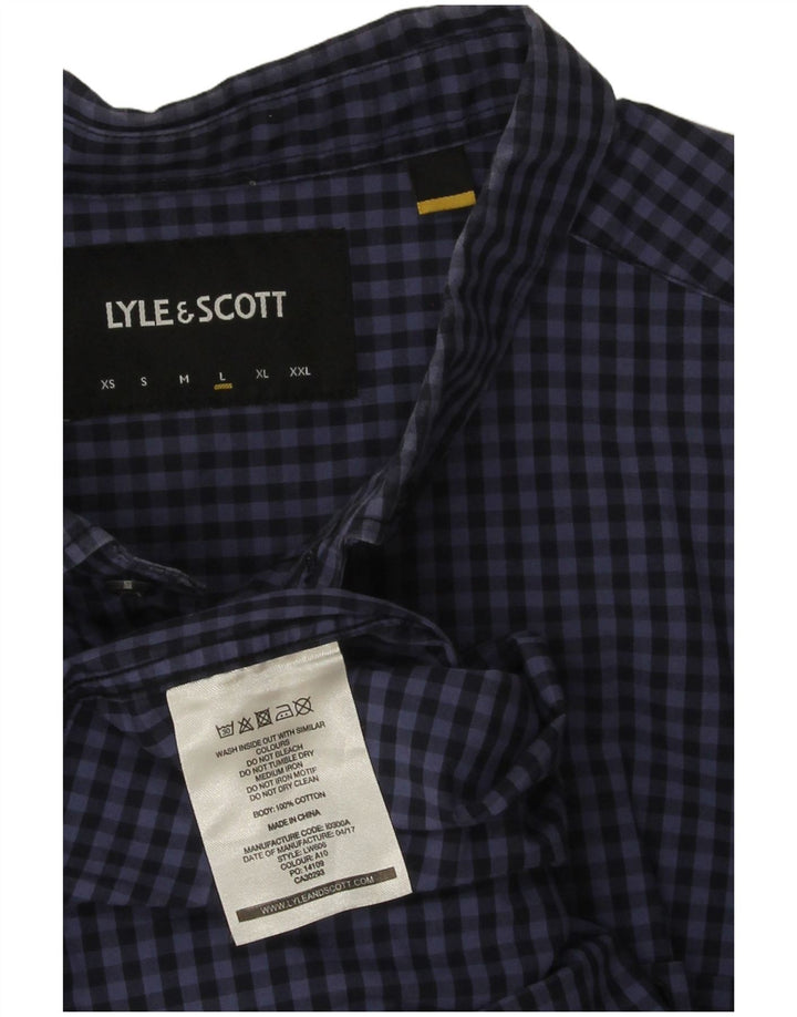 Lyle & Scott Mens Shirt Large Navy Blue Gingham Cotton