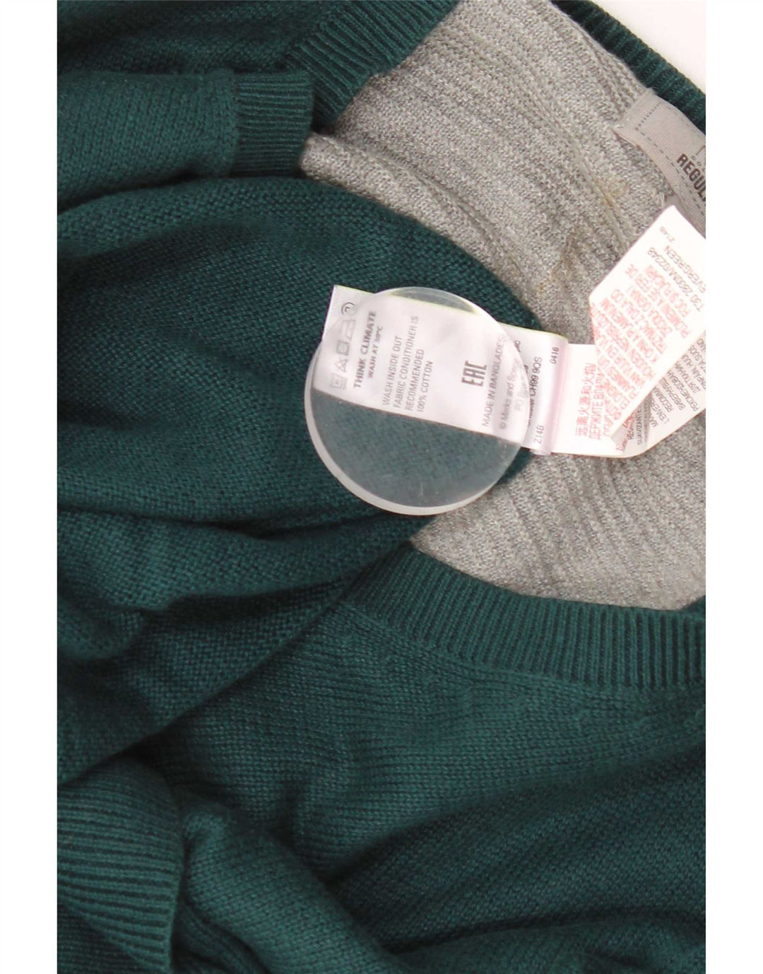 Marks & Spencer Mens Regular Fit V-Neck Jumper Sweater Large Green Cotton