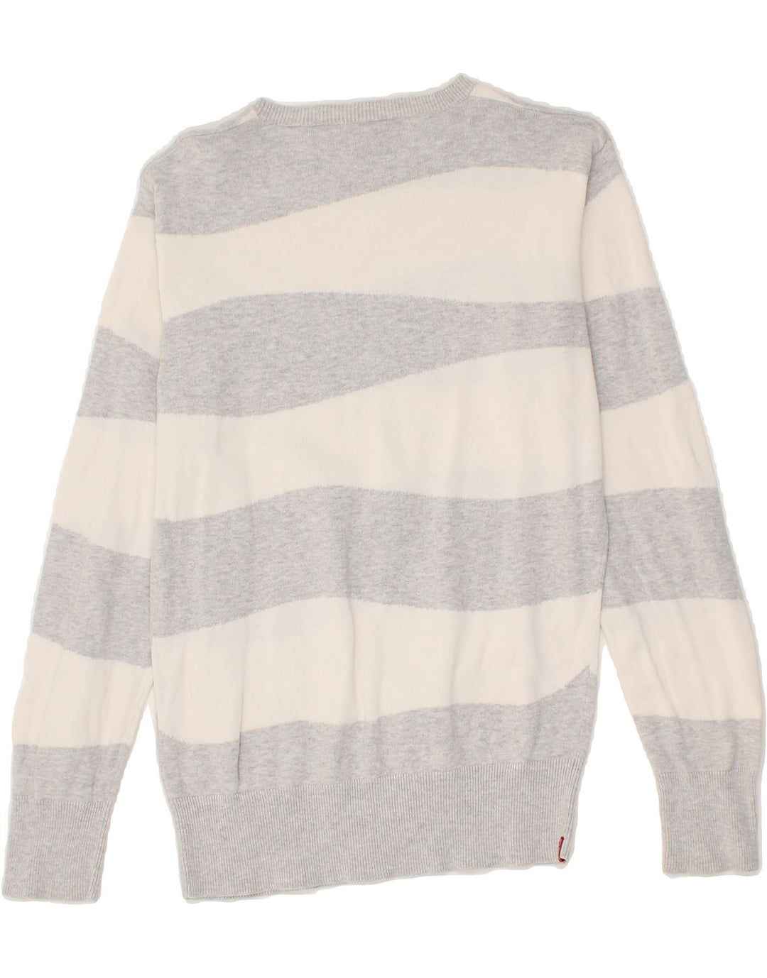 LEVI'S Mens Boat Neck Jumper Sweater UK 14 Medium Grey Striped Cotton Vintage Levi's and Second-Hand Levi's from Messina Hembry 