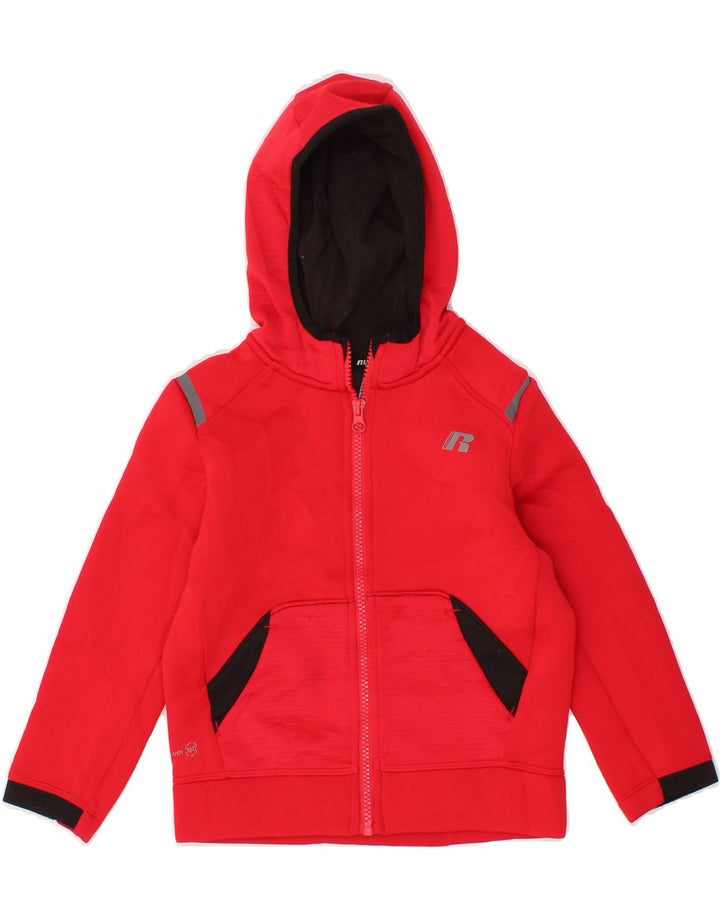 RUSSELL ATHLETIC Boys Zip Hoodie Sweater 4-5 Years XS  Red Polyester Vintage Russell Athletic and Second-Hand Russell Athletic from Messina Hembry 