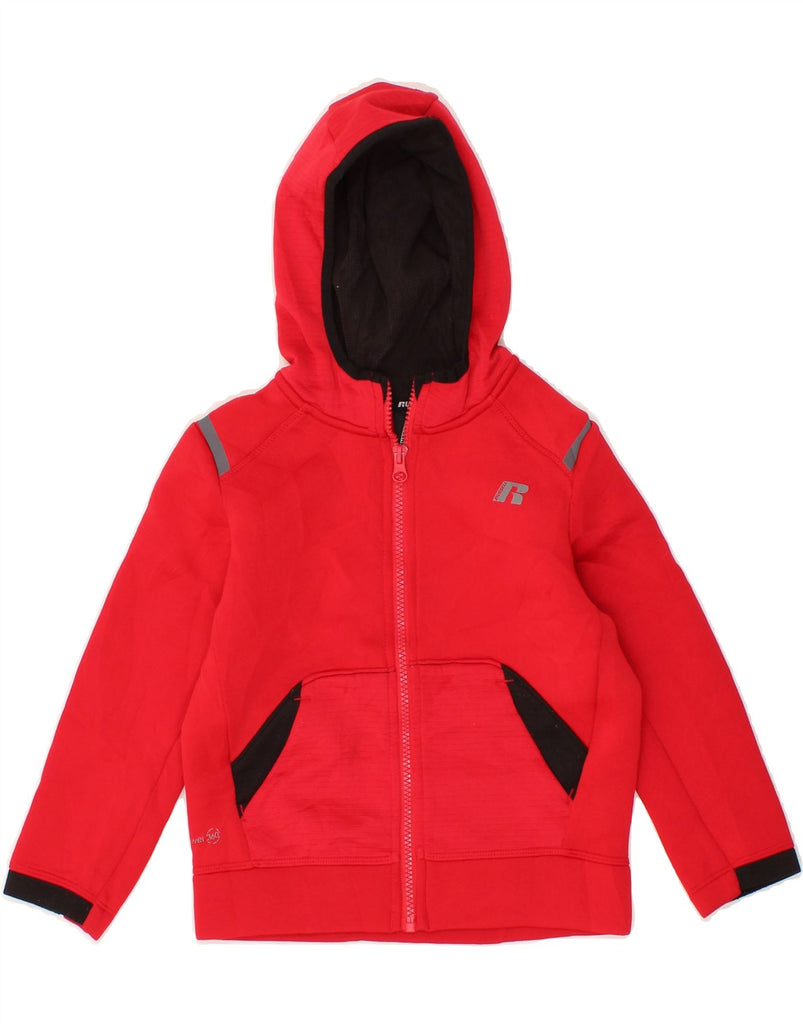 RUSSELL ATHLETIC Boys Zip Hoodie Sweater 4-5 Years XS  Red Polyester Vintage Russell Athletic and Second-Hand Russell Athletic from Messina Hembry 