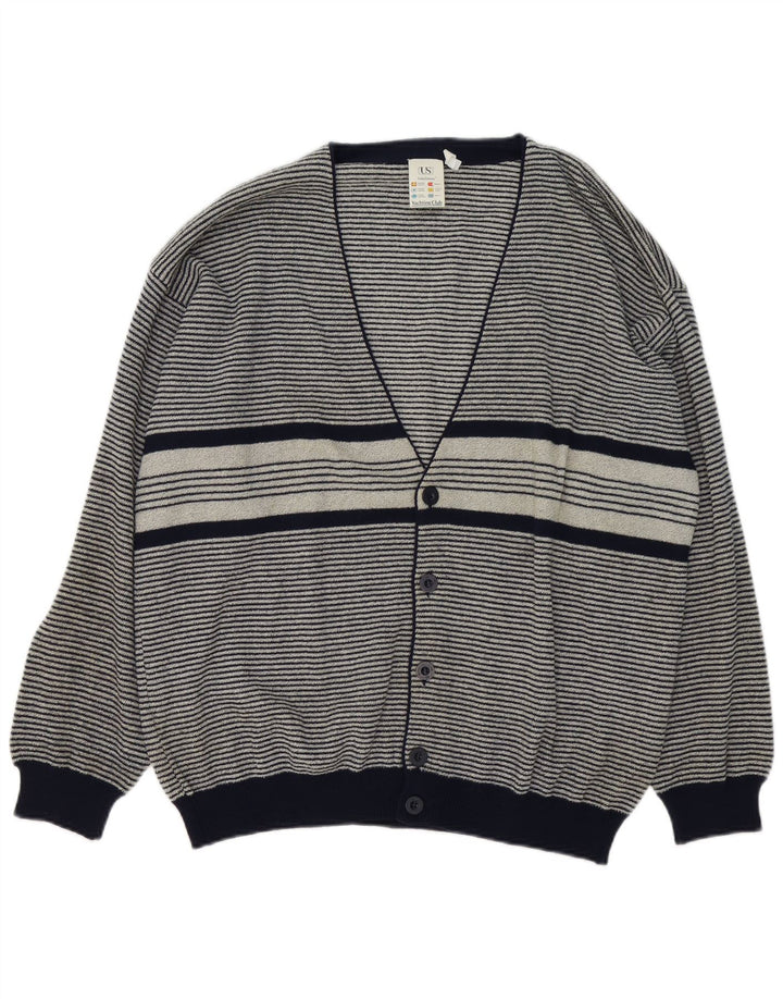 Umberto Severi Mens Cardigan Sweater Large Grey Striped Wool