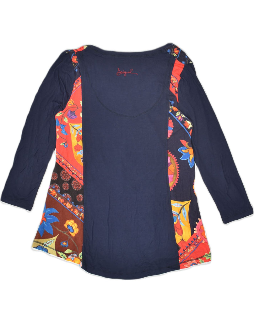 DESIGUAL Womens Graphic Top 3/4 Sleeve UK 14 Medium Navy Blue Floral | Vintage Desigual | Thrift | Second-Hand Desigual | Used Clothing | Messina Hembry 