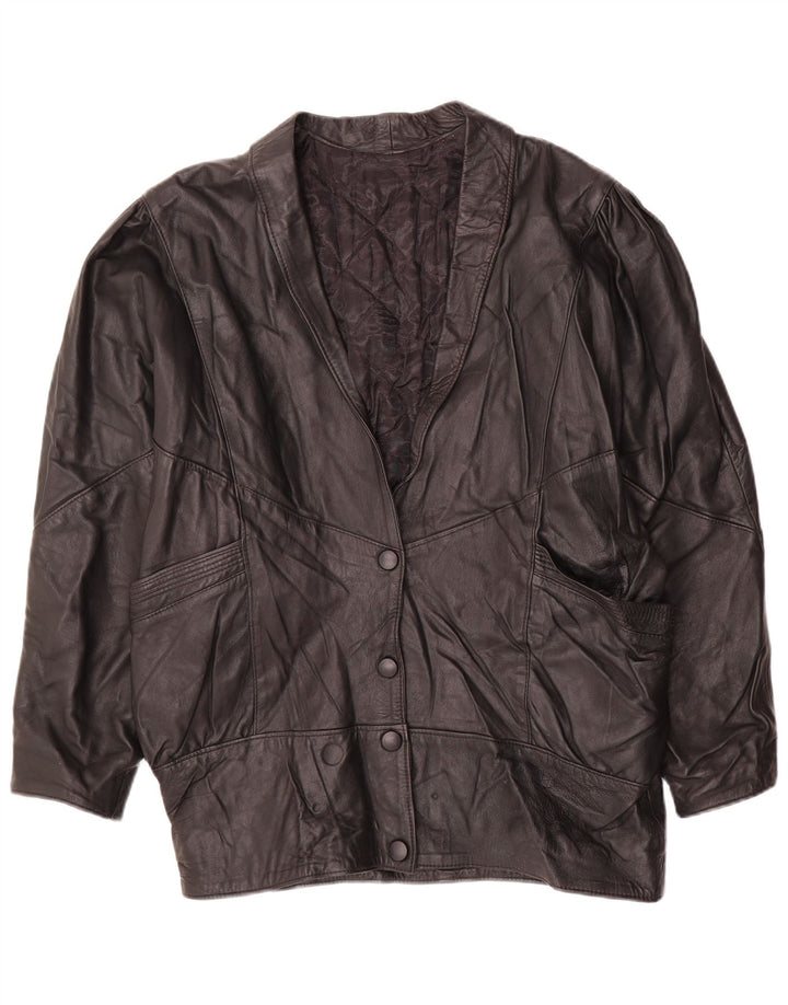 Vintage Womens Oversized Leather Jacket UK 14 Medium Black Leather