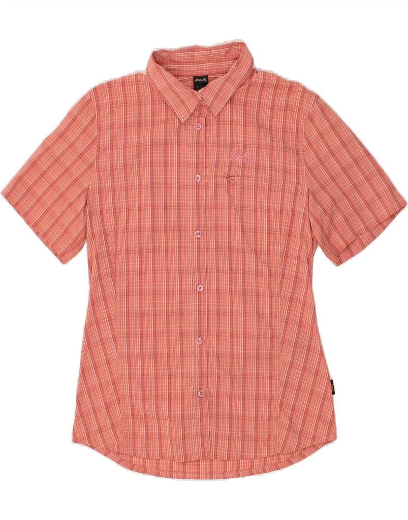 JACK WOLFSKIN Womens Short Sleeve Shirt UK 8/10 Small Pink Check Polyamide Vintage Jack Wolfskin and Second-Hand Jack Wolfskin from Messina Hembry 