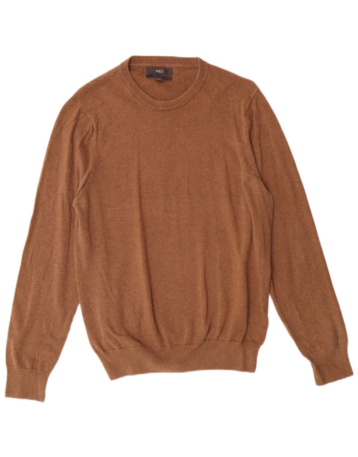 Marks & Spencer Mens Crew Neck Jumper Sweater Medium Brown Cotton