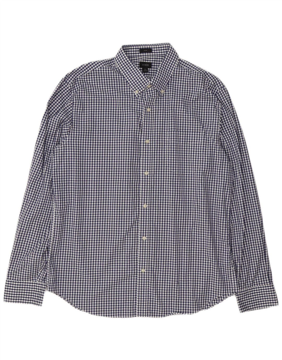 J. Crew Mens Slim Shirt XL Navy Blue Gingham Cotton
