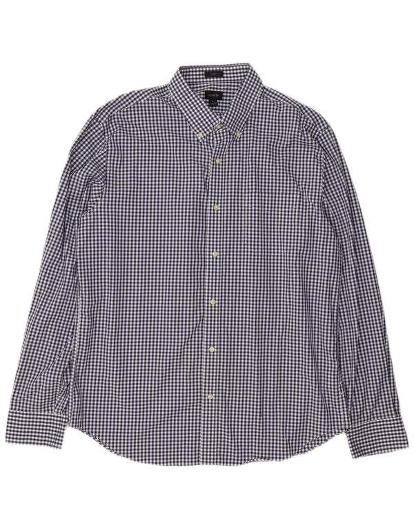 J. Crew Mens Slim Shirt XL Navy Blue Gingham Cotton