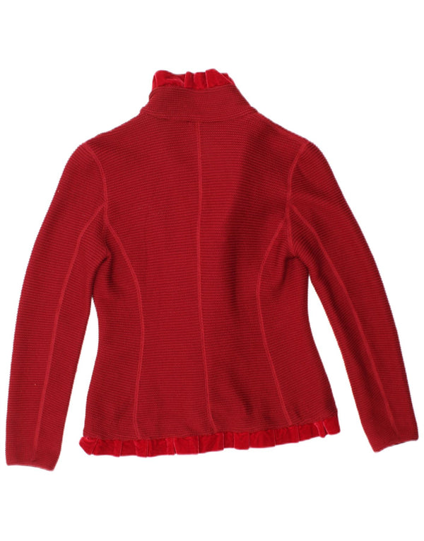 ARMANI COLLEZIONI Womens Ruffle Front Cardigan Sweater US 6 Medium Red