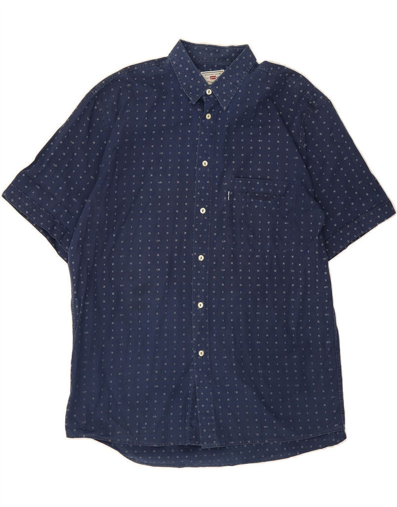 LEVI'S Mens Short Sleeve Shirt XL Navy Blue Spotted Vintage Levi's and Second-Hand Levi's from Messina Hembry 