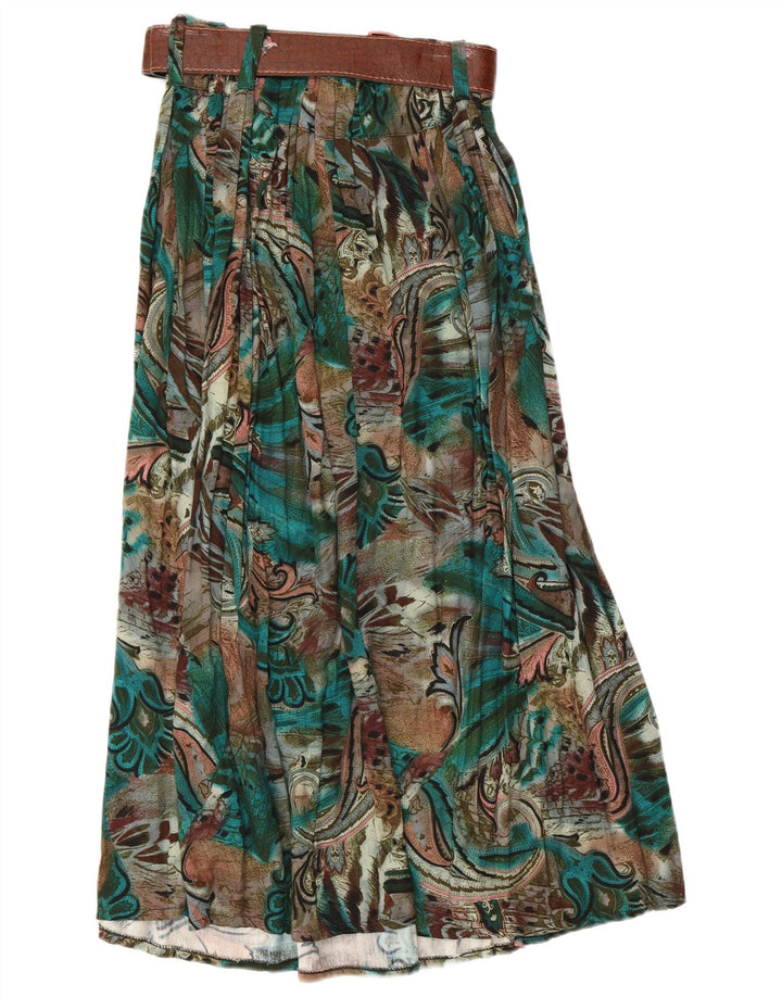 Vintage Womens Abstract Pattern Flared Skirt W28 Medium Green