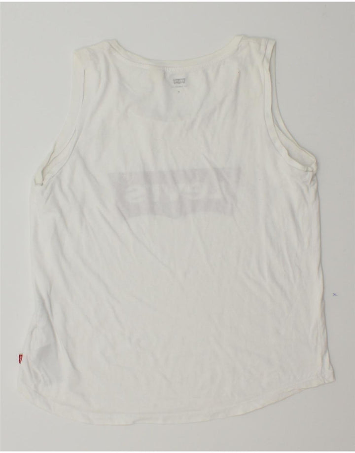 LEVI'S Womens Graphic Vest Top UK 12 Medium White Cotton Vintage Levi's and Second-Hand Levi's from Messina Hembry 