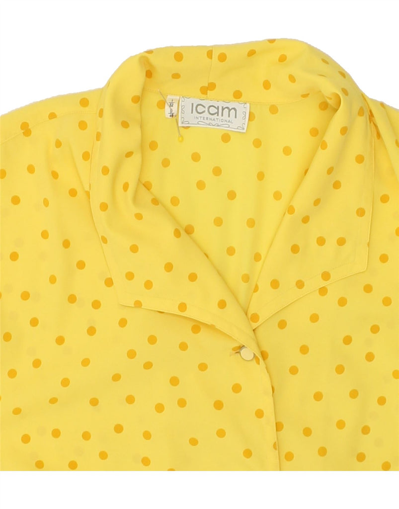 ICAM Womens Short Sleeve Shirt Blouse IT 52 2XL Yellow Polka Dot Polyester | Vintage Icam | Thrift | Second-Hand Icam | Used Clothing | Messina Hembry 