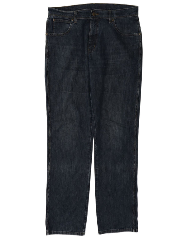 Wrangler Mens Regular Fit Straight Jeans W36 L34 Navy Blue Cotton
