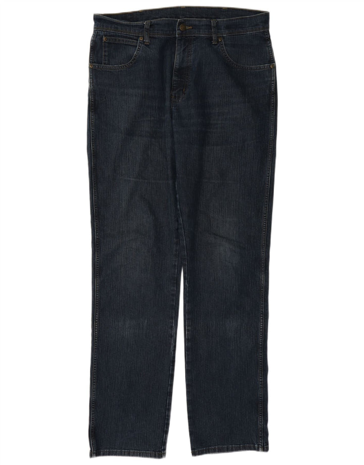 Wrangler Mens Regular Fit Straight Jeans W36 L34 Navy Blue Cotton