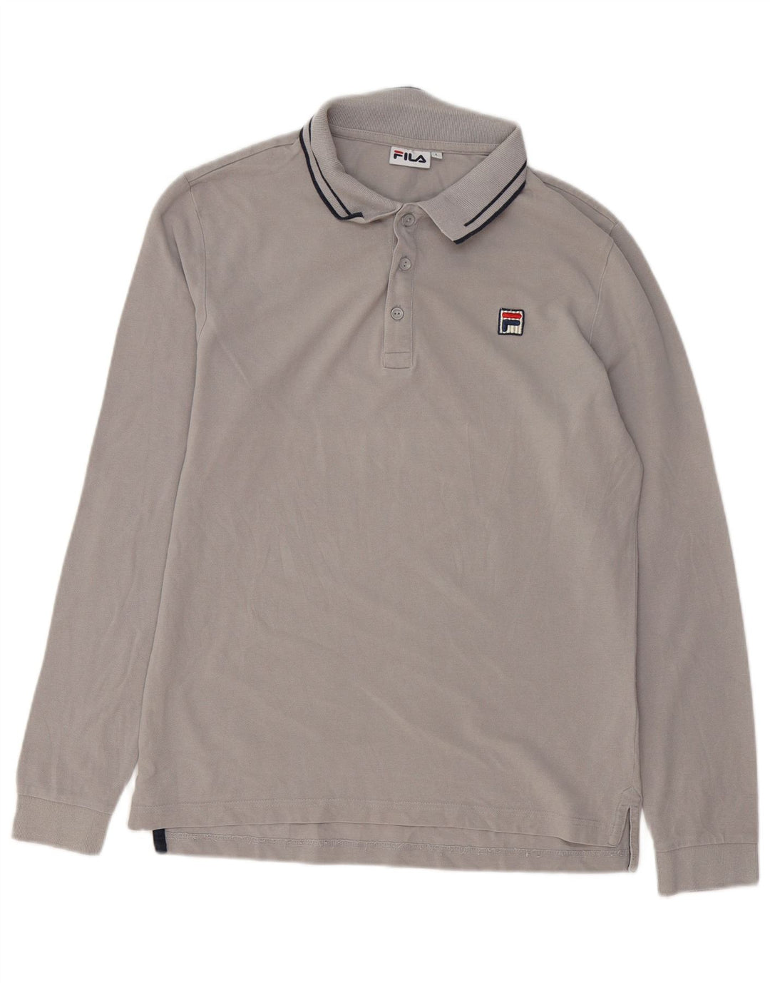 Fila Mens Long Sleeve Polo Shirt Large Grey Cotton