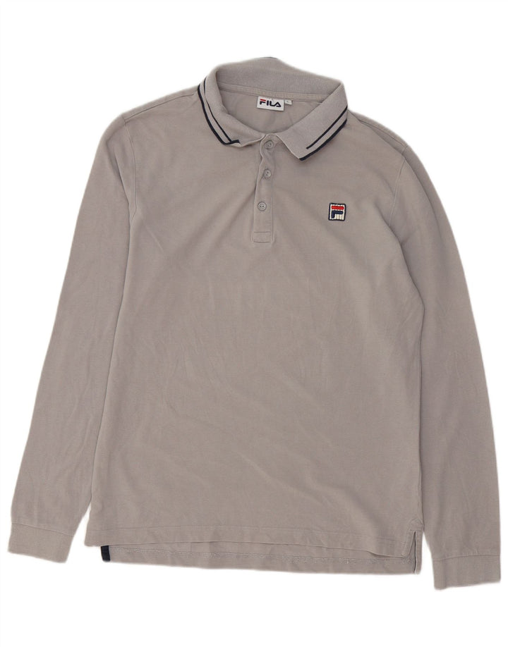 Fila Mens Long Sleeve Polo Shirt Large Grey Cotton