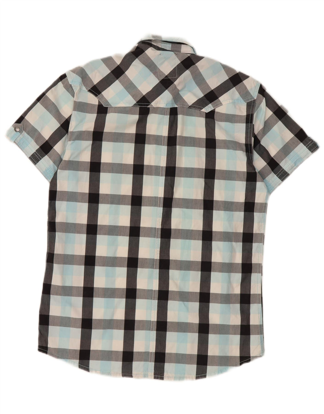 Jack & Jones Mens Short Sleeve Shirt Medium Turquoise Check Cotton