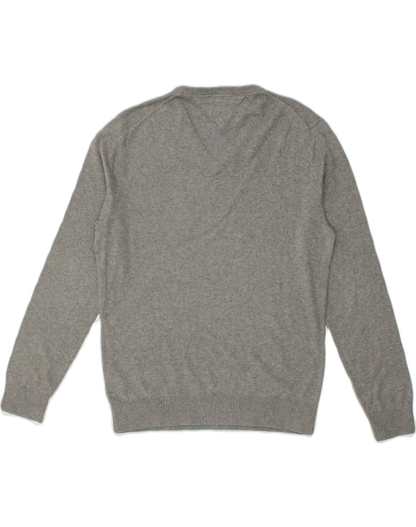 TOMMY HILFIGER Mens V-Neck Jumper Sweater Large Grey Cotton | Vintage Tommy Hilfiger | Thrift | Second-Hand Tommy Hilfiger | Used Clothing | Messina Hembry 