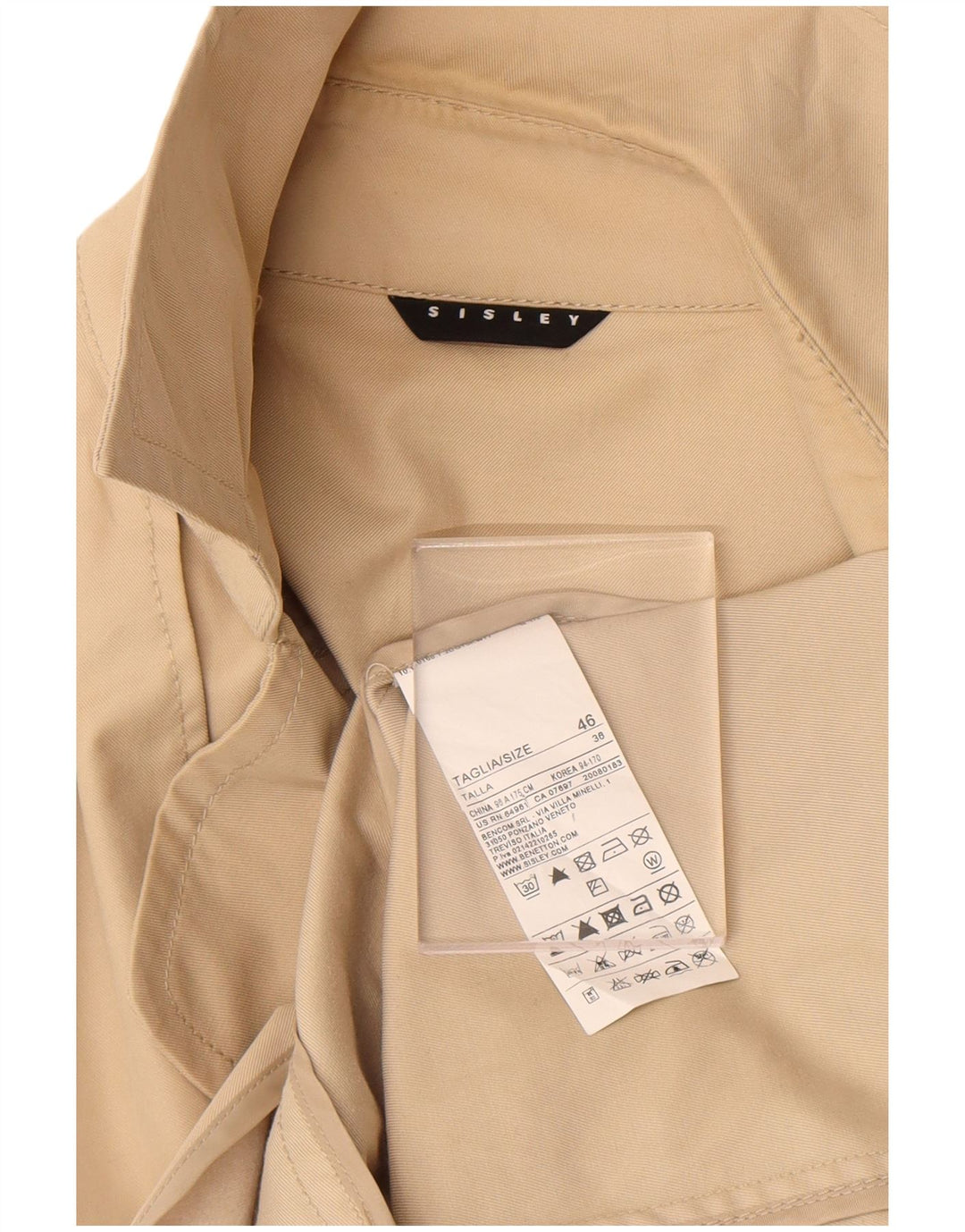Sisley Womens Trench Coat IT 46 Large Beige Cotton