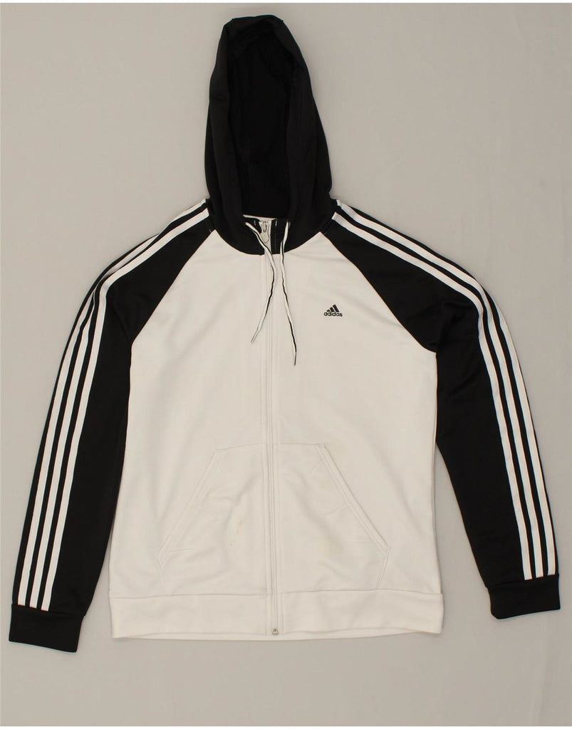 ADIDAS Womens Zip Hoodie Sweater UK 18 XL  White Colourblock Polyester Vintage Adidas and Second-Hand Adidas from Messina Hembry 