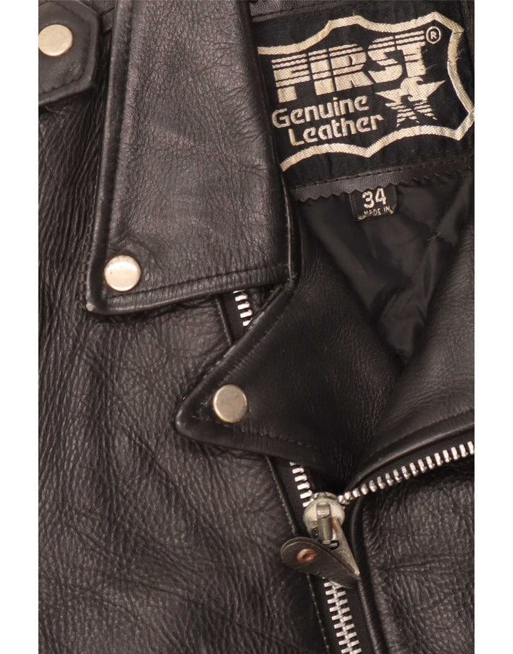 First Mens Leather Biker Jacket UK 34 XS Black