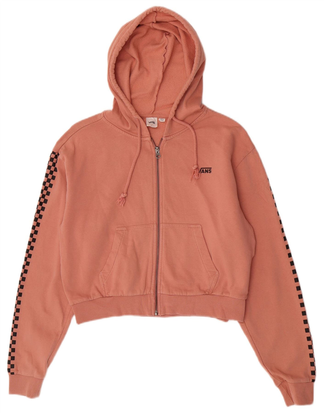 Vans Womens Oversized Crop Zip Hoodie Sweater UK 10 Small Pink Check