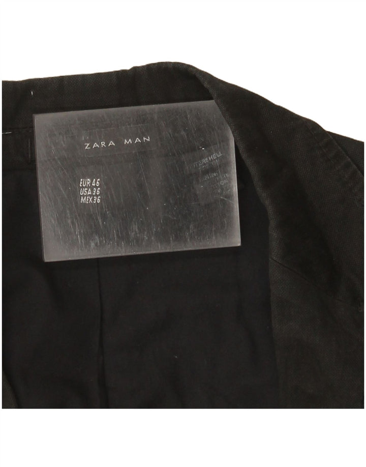 Zara Mens 1 Button Blazer Jacket EU 46 Small Black Cotton