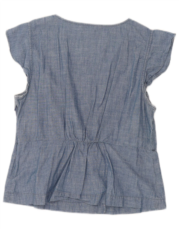 J. CREW Womens Blouse Top UK 14 Large Blue Cotton