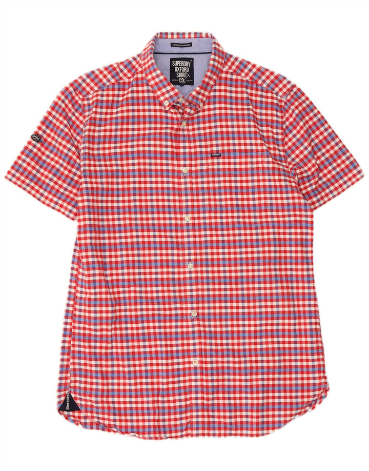 Superdry Mens Short Sleeve Shirt Large Red Gingham Cotton
