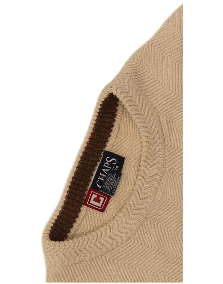 Chaps Mens Crew Neck Jumper Sweater Medium Beige Chevron Cotton