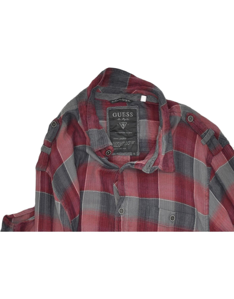 GUESS Mens Shirt XL Red Check Cotton Classic | Vintage | Thrift | Second-Hand | Used Clothing | Messina Hembry 