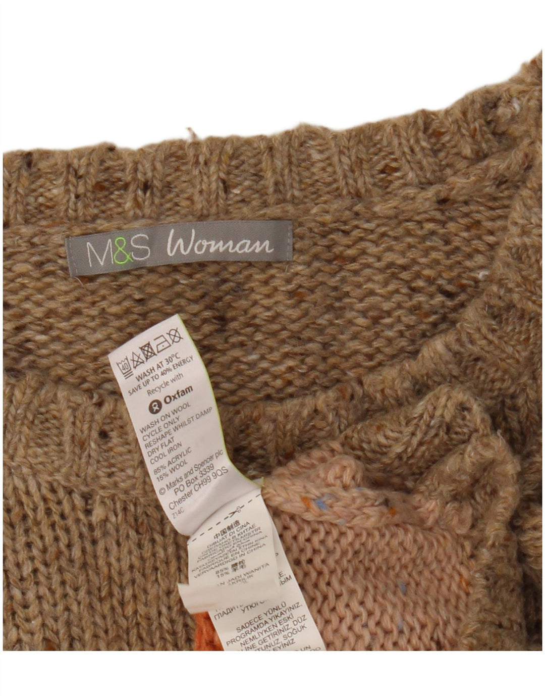 Marks & Spencer Womens Boat Neck Jumper Sweater UK 14 Large Beige