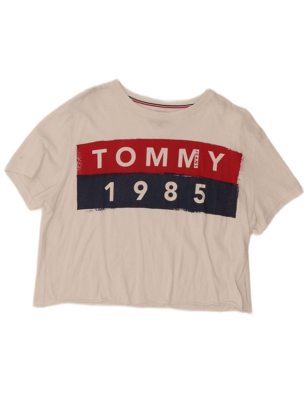 TOMMY HILFIGER Womens Crop Graphic T-Shirt Top UK 16 Large White
