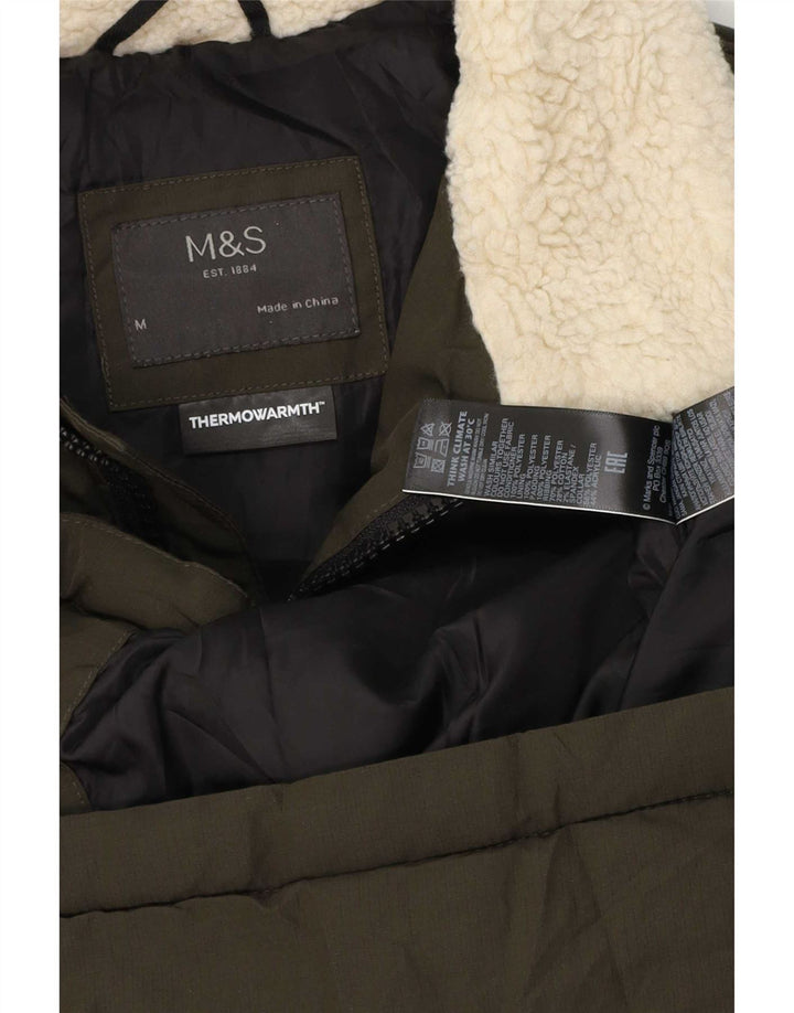 Marks & Spencer Mens Padded Jacket UK 38 Medium Khaki Colourblock Polyester