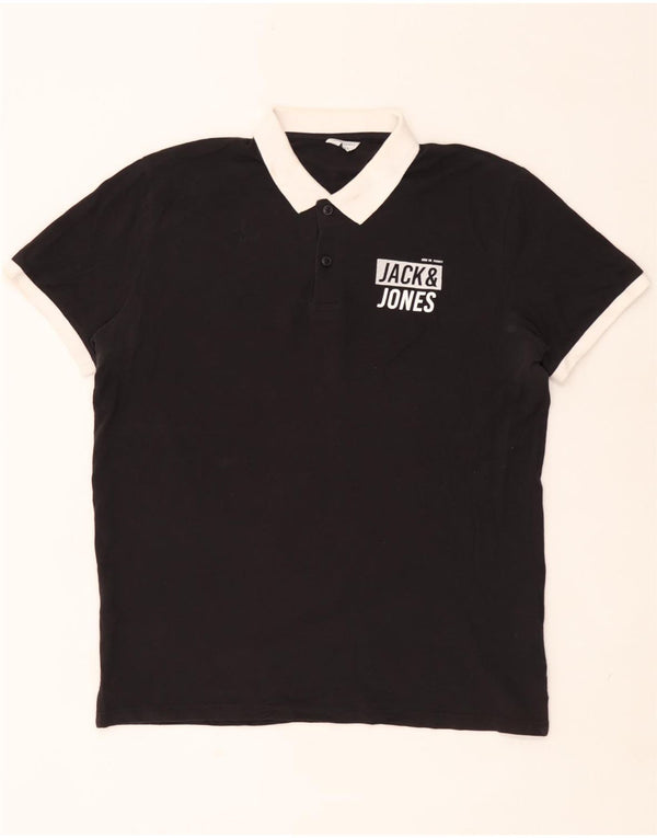 Jack & Jones Mens Graphic Rugby Polo Shirt XL Black Cotton