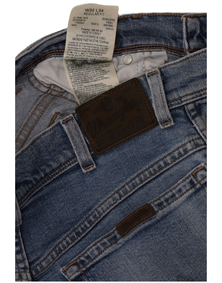 Wrangler Mens Regular Fit Straight Jeans W32 L34 Blue Cotton