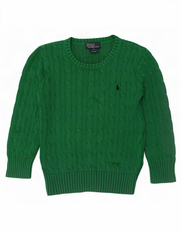 Polo Ralph Lauren Boys Boat Neck Jumper Sweater 5-6 Years Green Cotton