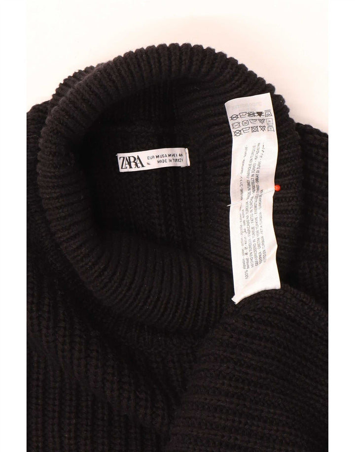 Zara Mens Roll Neck Jumper Sweater Medium Black Cotton