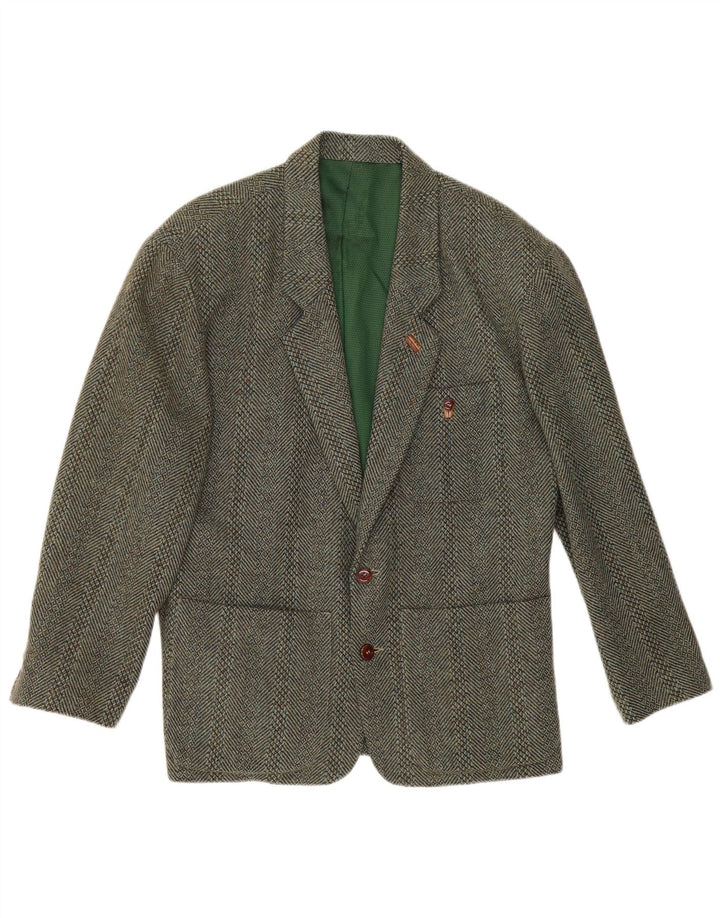 Vintage Mens 2 Button Blazer Jacket UK 38 Medium Green Striped Wool