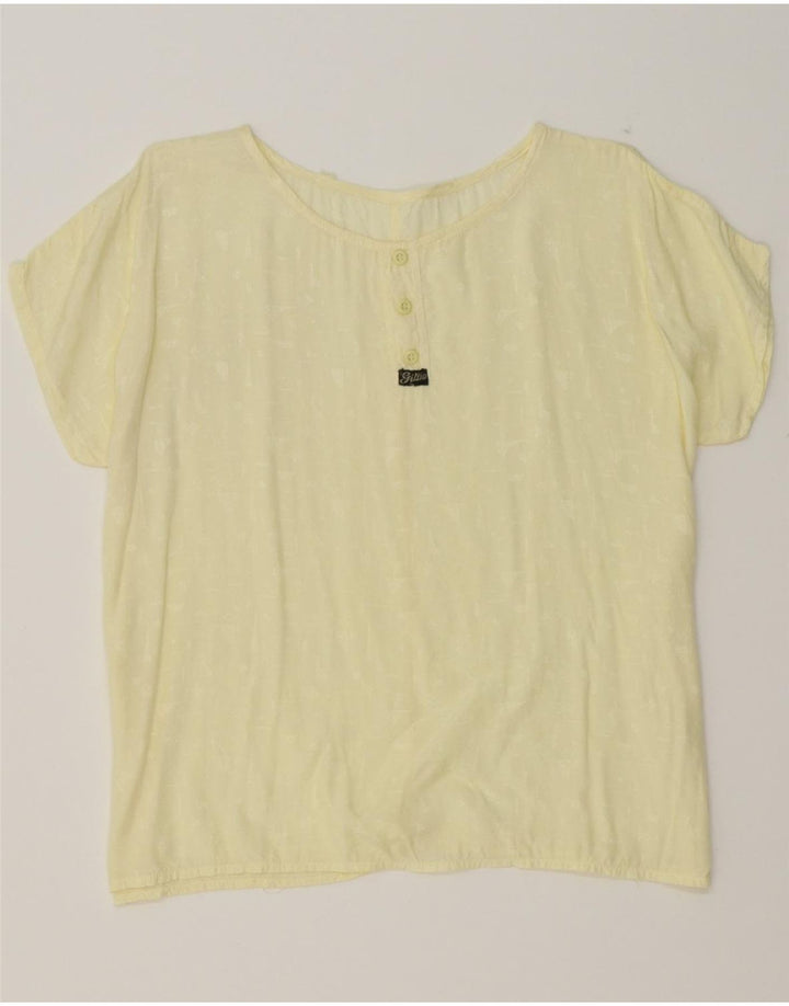 VINTAGE Womens Blouse Top UK 14 Large Yellow Geometric Viscose Vintage Vintage and Second-Hand Vintage from Messina Hembry 
