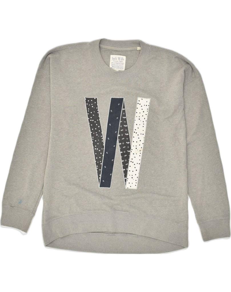 JACK WILLS Womens Oversized Graphic Sweatshirt Jumper UK 10 Small  Grey | Vintage Jack Wills | Thrift | Second-Hand Jack Wills | Used Clothing | Messina Hembry 