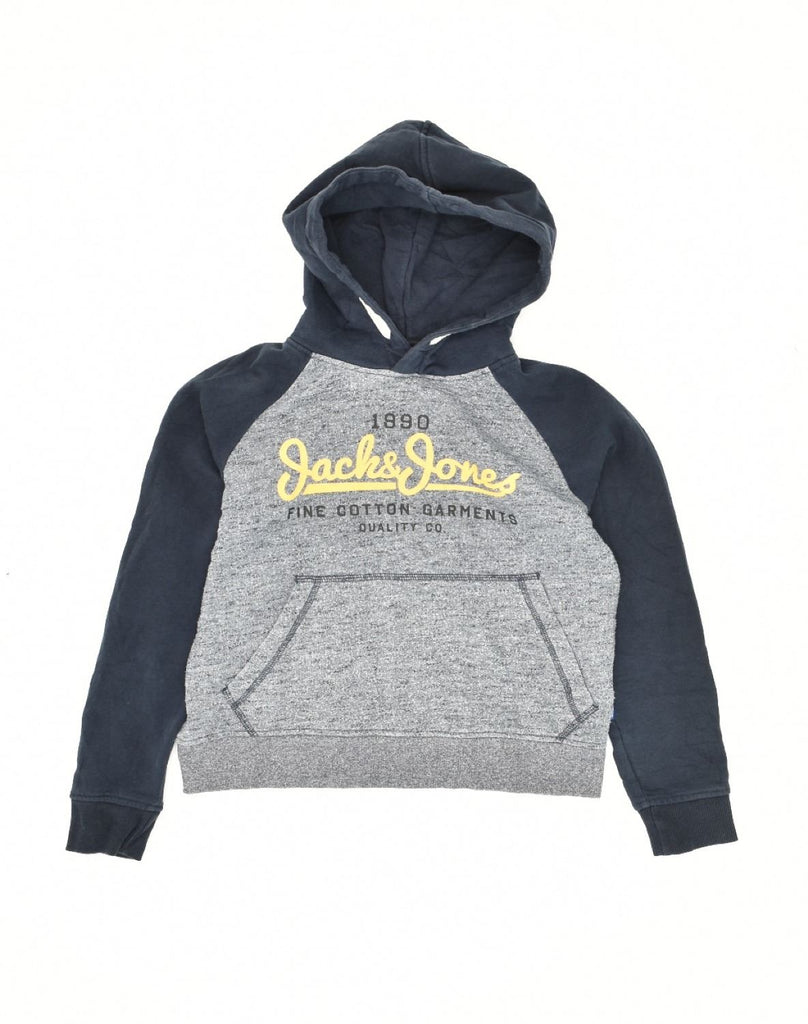 JACK & JONES Boys Graphic Hoodie Jumper 9-10 Years Navy Blue Colourblock | Vintage Jack & Jones | Thrift | Second-Hand Jack & Jones | Used Clothing | Messina Hembry 